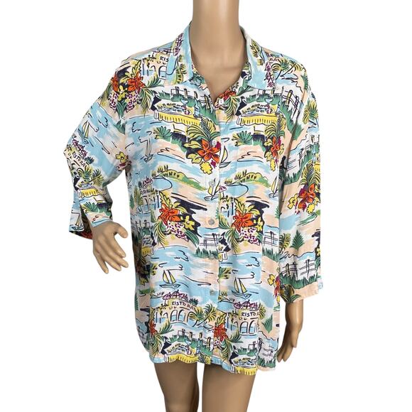 Loco Lindo Vtg Ristora Italy Vacation Travel Tropical Button Down Shirt SZ L - Picture 1 of 9